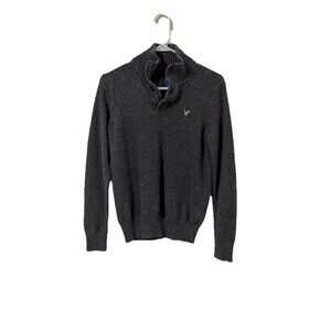 American Eagle Men's Sweater Gray, 100% Cotton, V-Neck, Logo Pullover Size XS